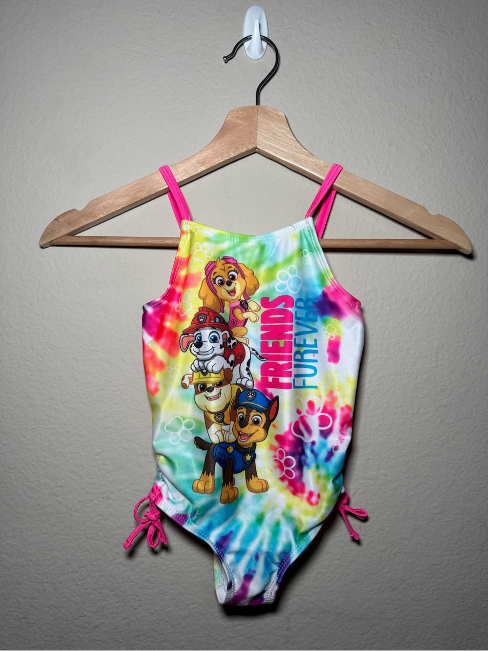 Paw Patrol 3T Girls Pink/Yellow/Blue Tie Dye Swimsuit